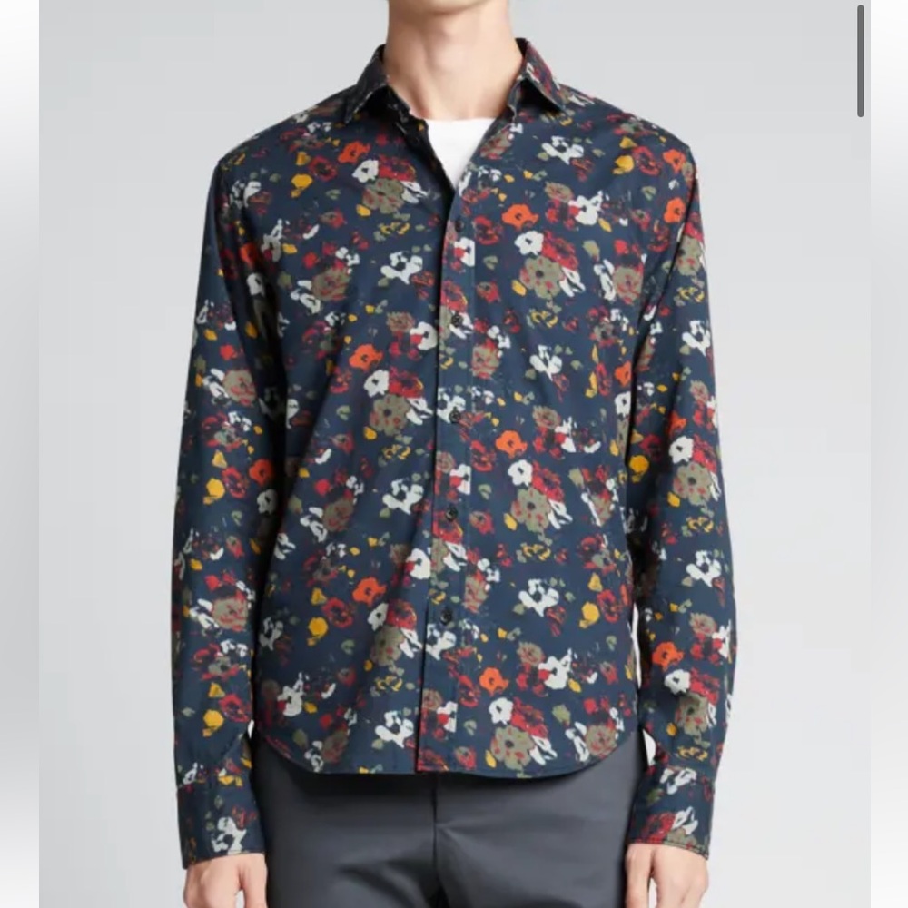 RAG & BONE Rove Floral Print Long Sleeve Shirt Dark Blue Stretch Under‎ Arm M